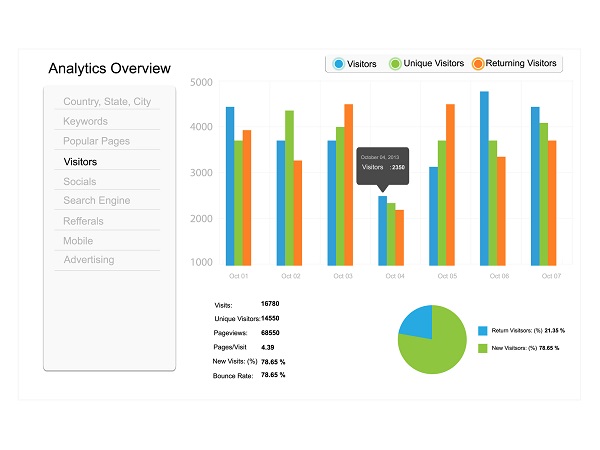 Image of verious bar graphs within google analytics.